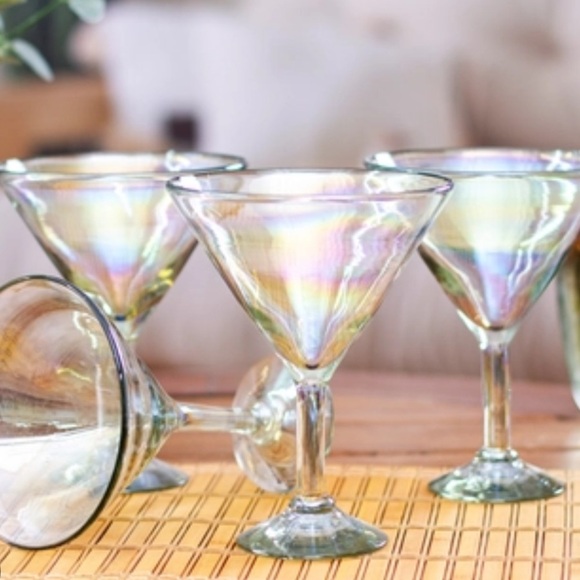 Opal Iridescent Crystal Martini Glasses & Decanter 3-Piece Set  Glassware - Picture 7 of 15